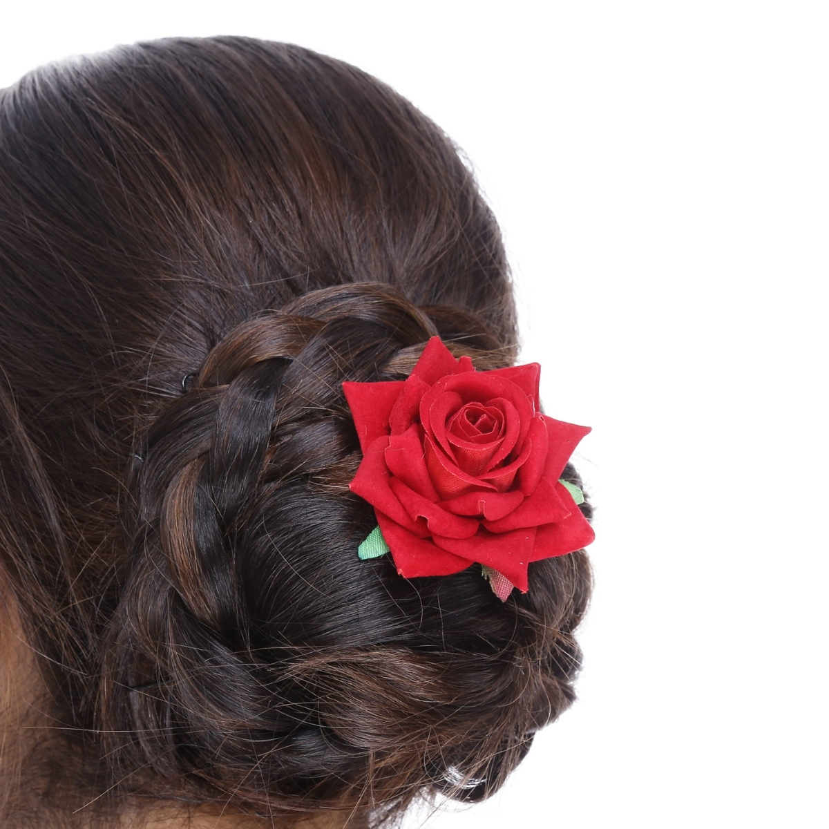 Matra Red Rose Hair Clip Artificial Flower Accessory Bridal Hairpin Floral Brooch for Bun Braid Juda Hairstyle Wedding Party Bride for Women and Girls - Image 4