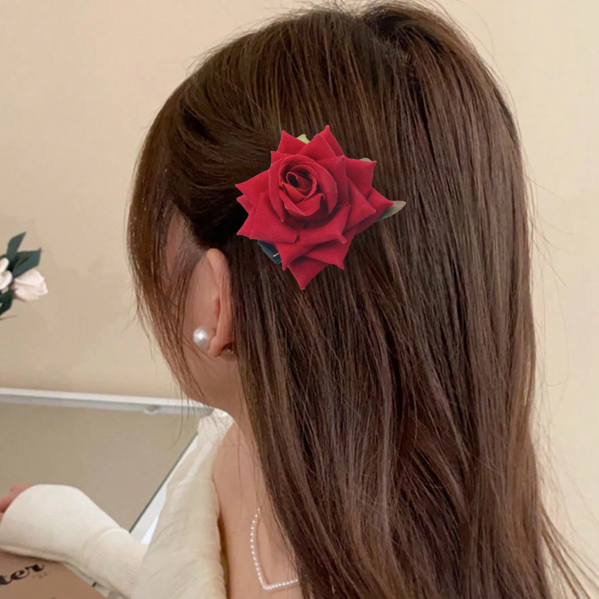 Matra Red Rose Hair Clip Artificial Flower Accessory Bridal Hairpin Floral Brooch for Bun Braid Juda Hairstyle Wedding Party Bride for Women and Girls - Image 5