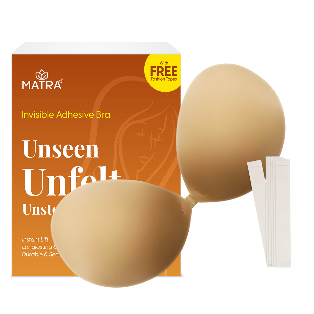 Silicone Gel Invisible Bra – Self-Adhesive, Push Up, Strapless, Backless, Stick On (Black, ABCD)
