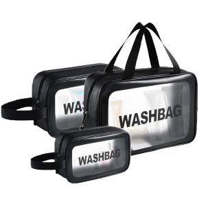 Matra Travel Bags Set of 3 - Transparent Organizer Wash Bags for Toiletries, Makeup, Cosmetics, Bathroom Accessories - PU Waterproof Toiletry Storage Kit with Multipurpose Portable Clear Carry Pouches