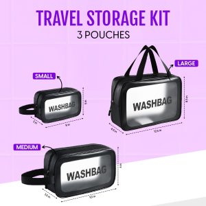Alternative view of Matra Travel Bags Set of 3 - Transparent Organizer Wash Bags for Toiletries, Makeup, Cosmetics, Bathroom Accessories - PU Waterproof Toiletry Storage Kit with Multipurpose Portable Clear Carry Pouches