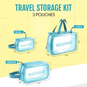 Alternative view of Matra Travel Bags Set of 3 - Transparent Organizer Wash Bags for Toiletries, Makeup, Cosmetics, Bathroom Accessories - PU Waterproof Toiletry Storage Kit with Multipurpose Portable Clear Carry Pouches