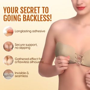 Alternative view of Matra Butterfly Strapless Bra Backless Invisible Adhesive Silicone Stick On Wire Free Sticky Lift Cups Silicon Seamless with Lace Up Dori for Women and Girls in Beige Nude