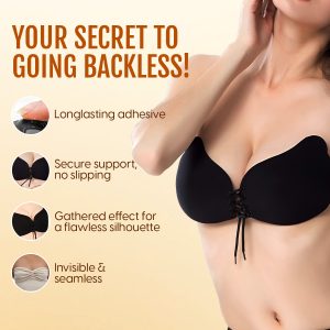 Alternative view of Matra Butterfly Strapless Bra Backless Invisible Adhesive Silicone Stick On Wire Free Sticky Lift Cups Silicon Seamless with Lace Up Dori for Women and Girls in Black
