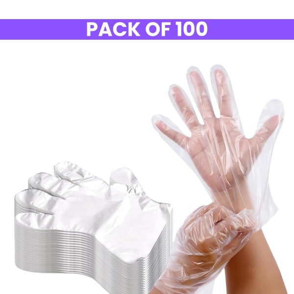 Matra Disposable Hand Gloves for Cleaning Gardening Cooking Hair Dye Coloring Transparent Clear Plastic Free Size 100 Pcs