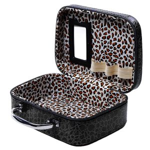 Matra Makeup Bag with Magnifying Mirror Cosmetic Organizer Box with Handle Leather Vanity Jewellery Storage Case Compact Toiletry Travel Pouch for Men, Women and Girls