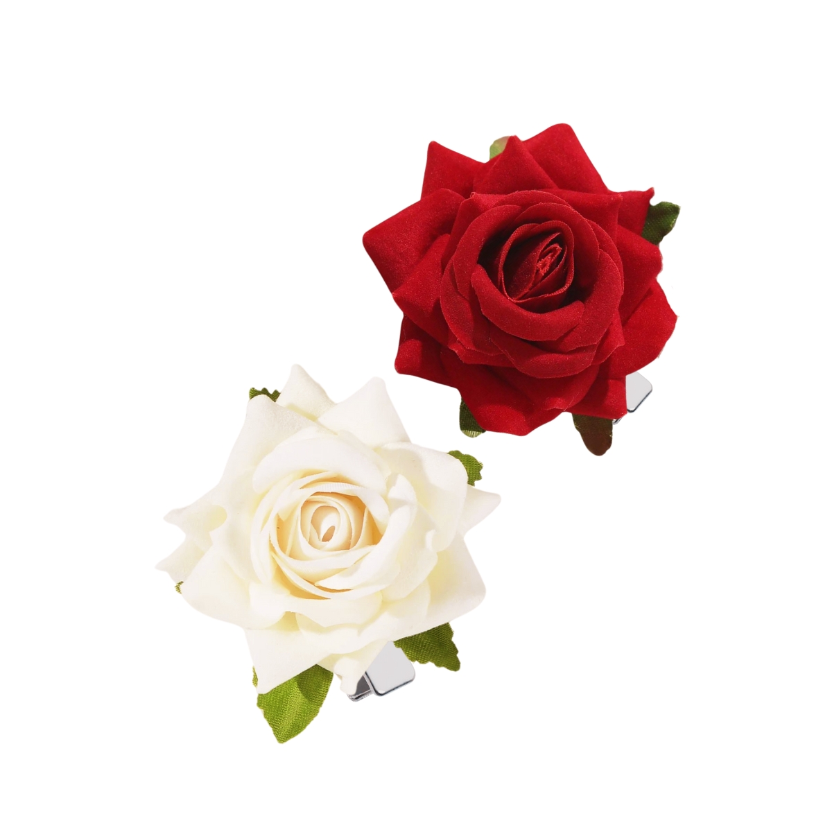 Matra Rose Hair Clip Artificial Flower Accessory Bridal Hairpin Floral Red White Brooch for Bun Braid Juda Hairstyle Wedding Party Bride for Women and Girls 2Pcs