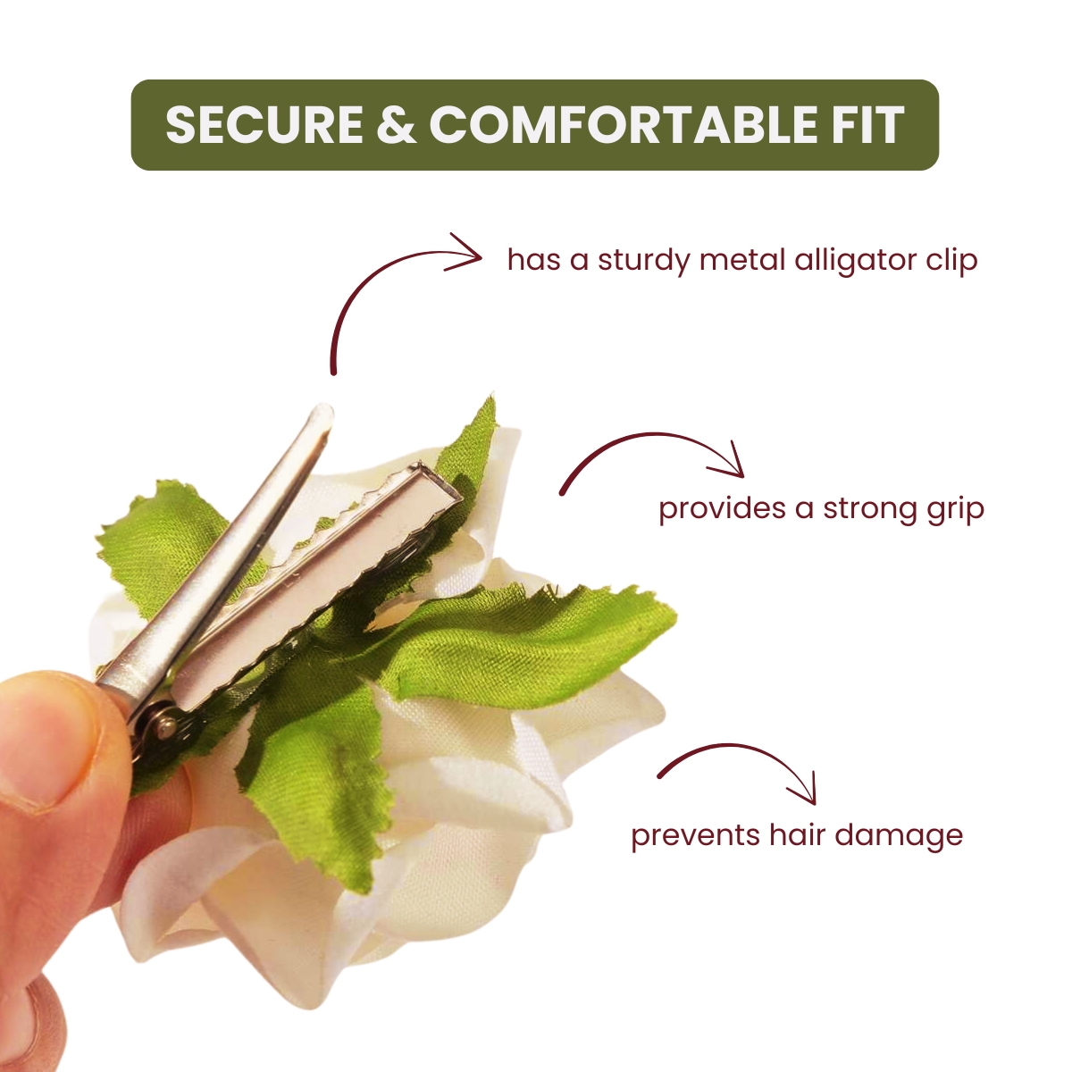 Matra Rose Hair Clip Artificial Flower Accessory Bridal Hairpin Floral Red White Brooch for Bun Braid Juda Hairstyle Wedding Party Bride for Women and Girls 2Pcs - Image 3