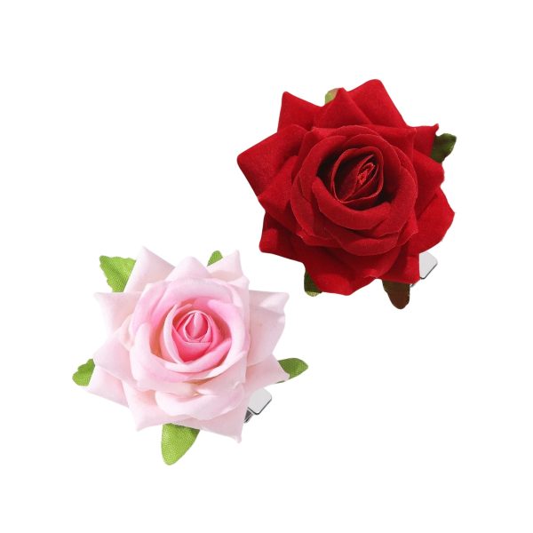 Matra Rose Hair Clip Artificial Flower Accessory Bridal Hairpin Floral Red Pink Brooch for Bun Braid Juda Hairstyle Wedding Party Bride for Women and Girls 2Pc