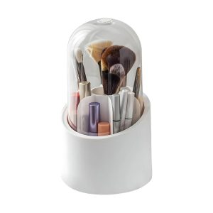 Matra Rotating Makeup Brush Holder Organizer Stand 360 Vanity Cosmetic Storage Dressing Table Bathroom Case with Lid for Women and Girls