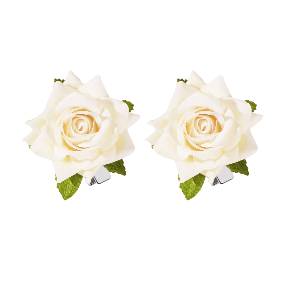 Matra Rose Hair Clip Artificial Flower Accessory Bridal Hairpin Floral White Brooch for Bun Braid Juda Hairstyle Wedding Party Bride for Women and Girls 2Pc