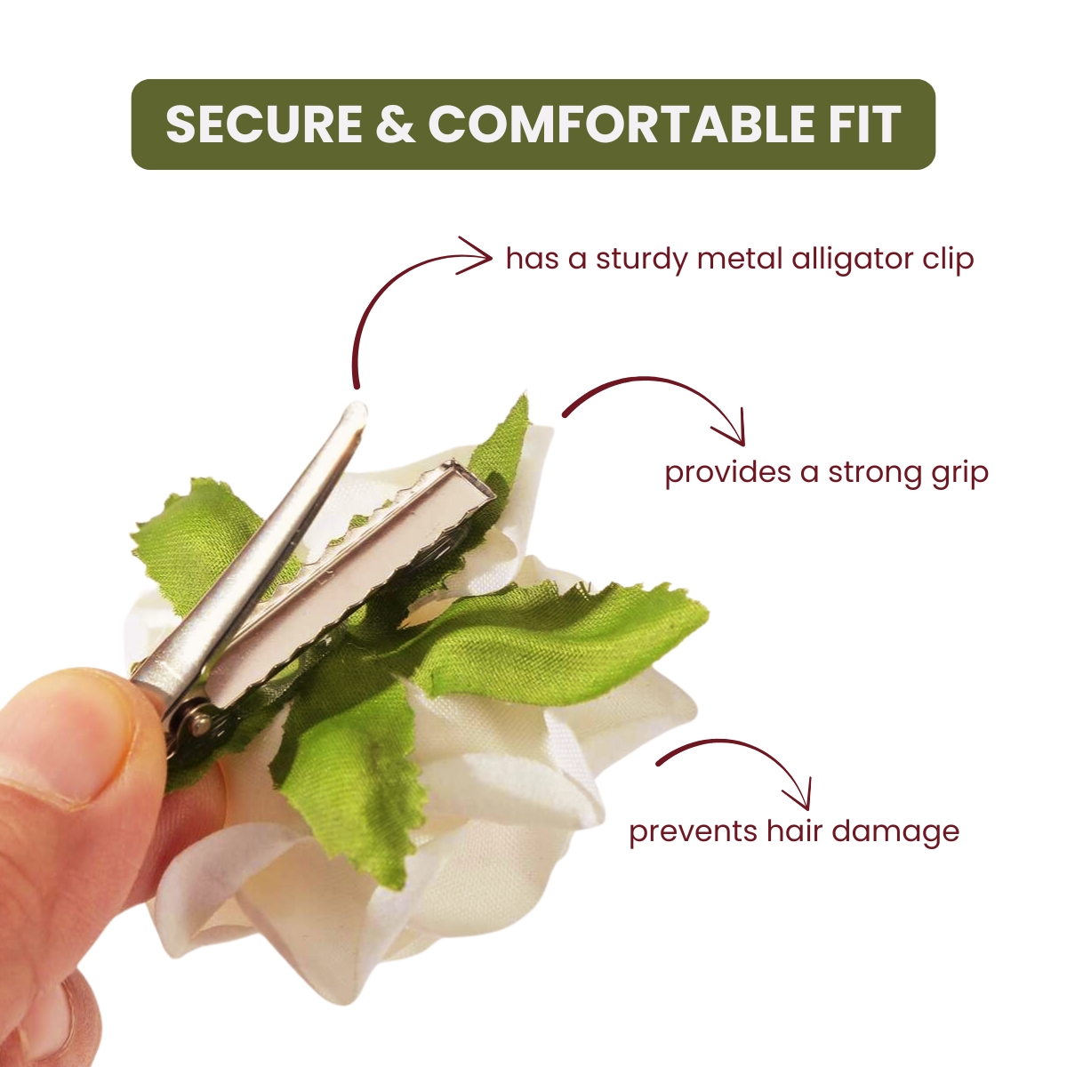 Matra Rose Hair Clip Artificial Flower Accessory Bridal Hairpin Floral White Brooch for Bun Braid Juda Hairstyle Wedding Party Bride for Women and Girls - Image 3