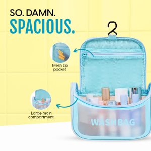 Alternative view of Matra Transparent Travel Wash Bag Toiletry Organizer Makeup Cosmetic Pouch Kit Hook Handle Blue