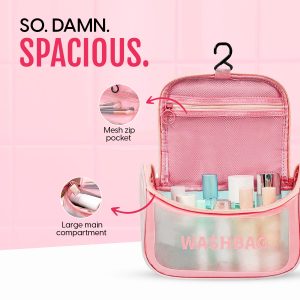 Alternative view of Matra Transparent Travel Wash Bag Toiletry Organizer Makeup Cosmetic Pouch Kit Hook Handle Pink