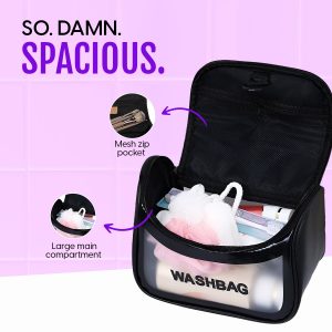 Alternative view of Matra Transparent Travel Wash Bag Toiletry Organizer Makeup Cosmetic Pouch Kit Hook Handle Black
