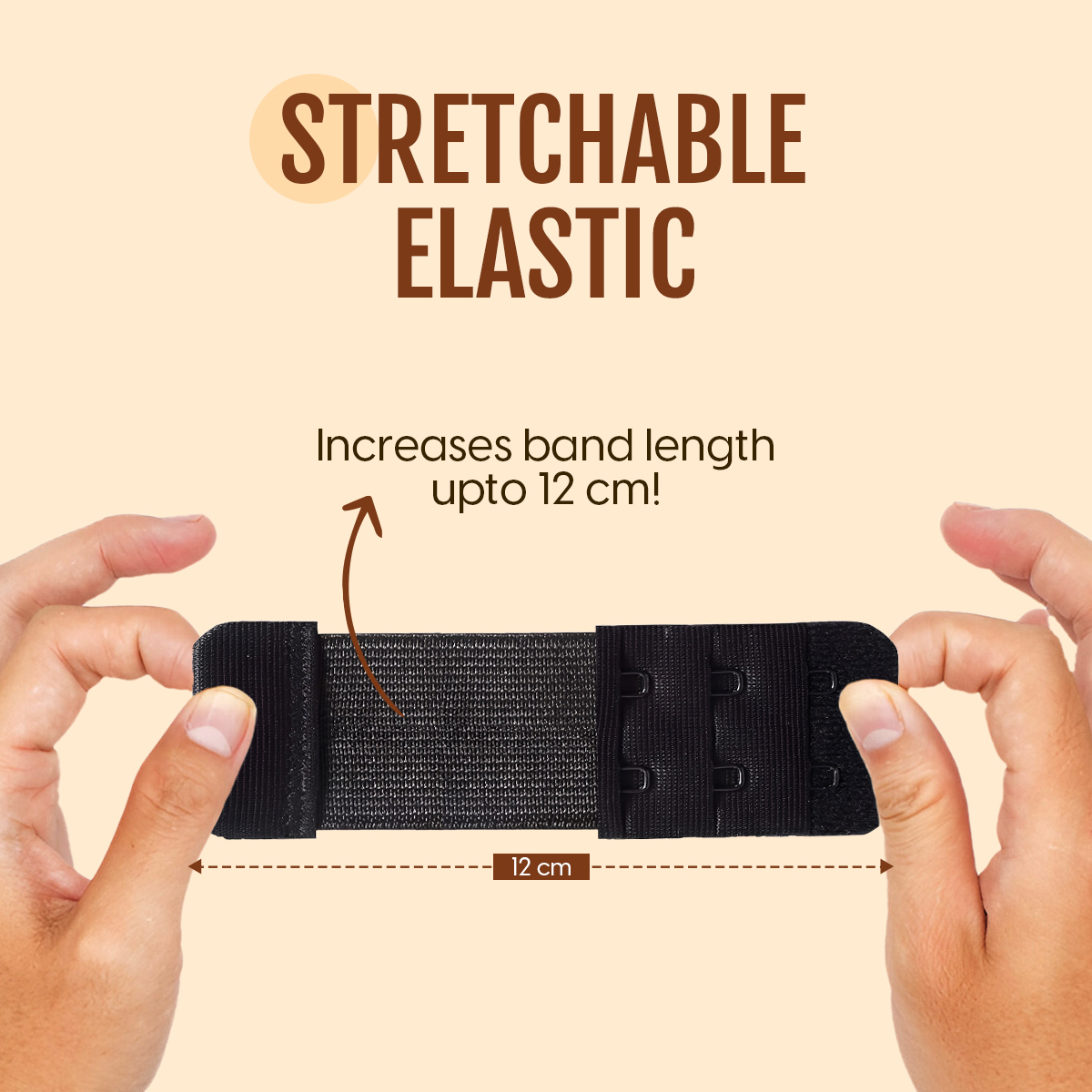 Matra Bra Extender Stretchable Elastic Extension Strap Adjustable Buckle 2 Hook 3 Eye Beige Black 2Pc - Image 4