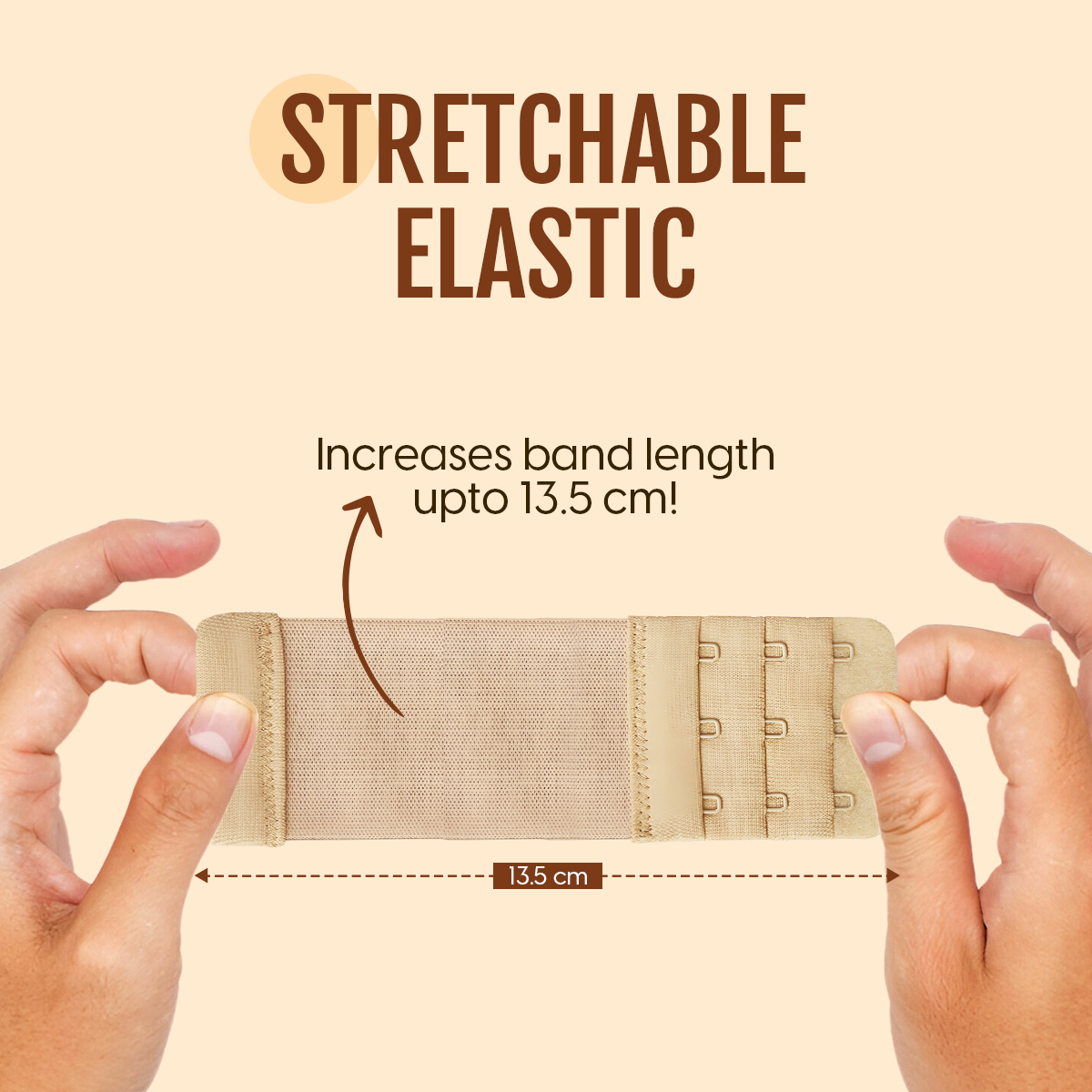 Matra Bra Extender Stretchable Elastic Extension Strap Adjustable Buckle Clasp 3 Hook 3 Eye Beige - Image 4