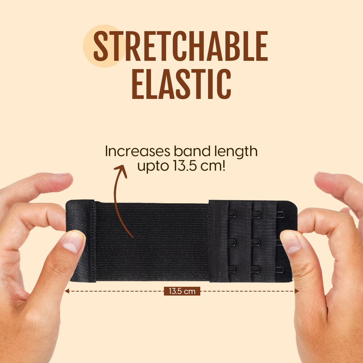 Matra Bra Extender Stretchable Elastic Extension Strap Adjustable Buckle 3 Hook 3 Eye Beige Black 2Pc - Image 4