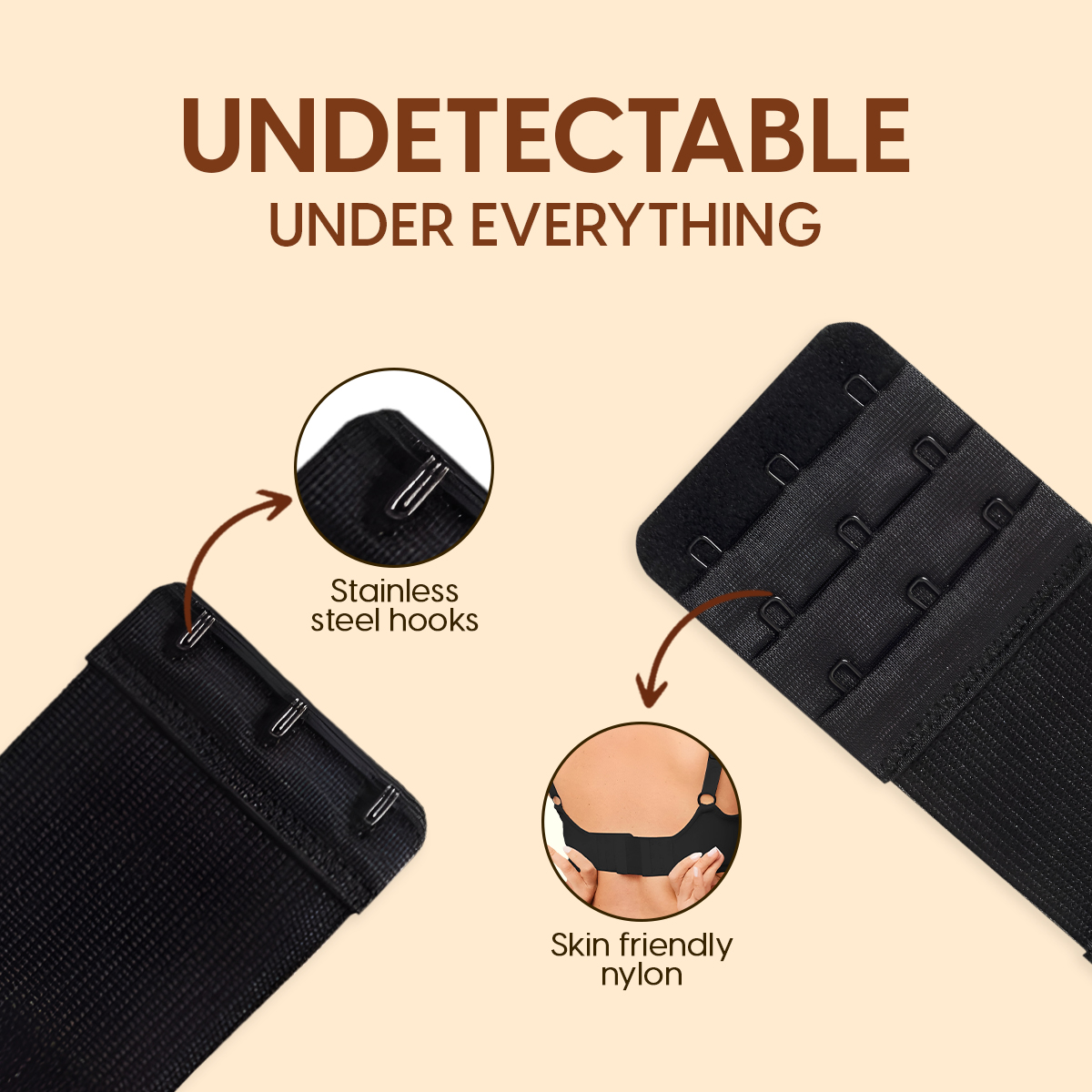 Matra Bra Extender Stretchable Elastic Extension Strap Adjustable Buckle Clasp 3 Hook 3 Eye Black - Image 6