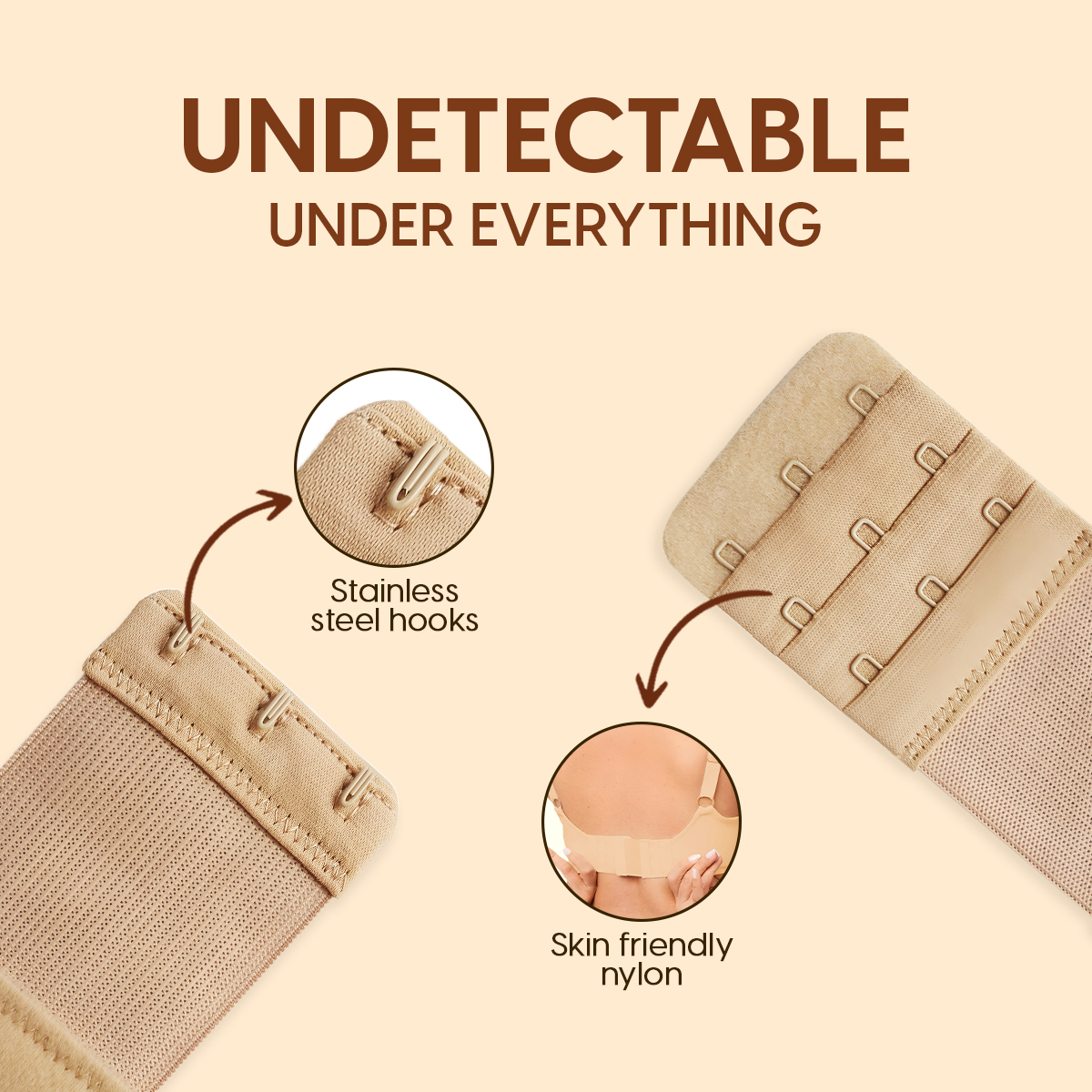 Matra Bra Extender Stretchable Elastic Extension Strap Adjustable Buckle 3 Hook 3 Eye Beige White 2Pc - Image 6