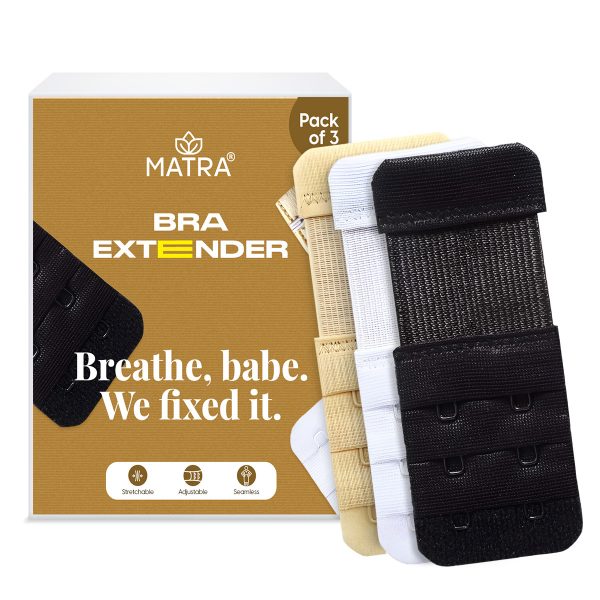 Matra Bra Extender Stretchable Elastic Extension Adjustable Strap 2 Hook 3 Eye White Beige Black 3Pc