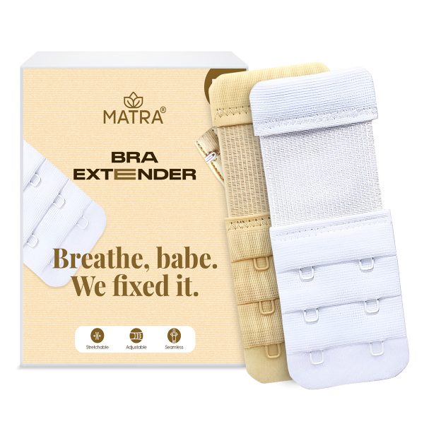 Matra Bra Extender Stretchable Elastic Extension Strap Adjustable Buckle 2 Hook 3 Eye Beige White 2Pc
