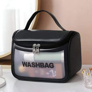 Matra Transparent Travel Wash Bag Toiletry Organizer Makeup Cosmetic Pouch Kit Hook Handle Black