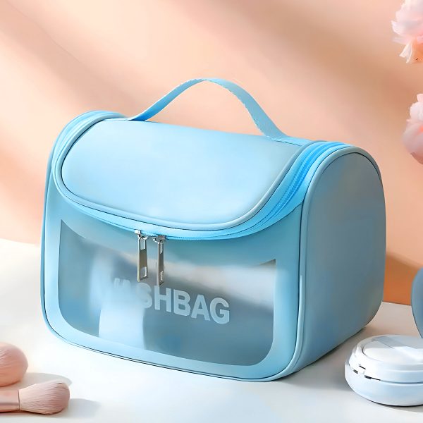 Matra Transparent Travel Wash Bag Toiletry Organizer Makeup Cosmetic Pouch Kit Hook Handle Blue