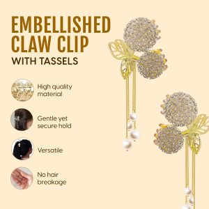 Alternative view of Matra Embellished Cherry Rhinestone Tassel Pearl Studded Gold Hair Clutcher