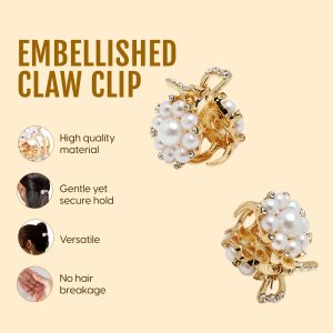 Alternative view of Matra Embellished White GoldPearl Rhinestone Studded Gold Hair Clutcher