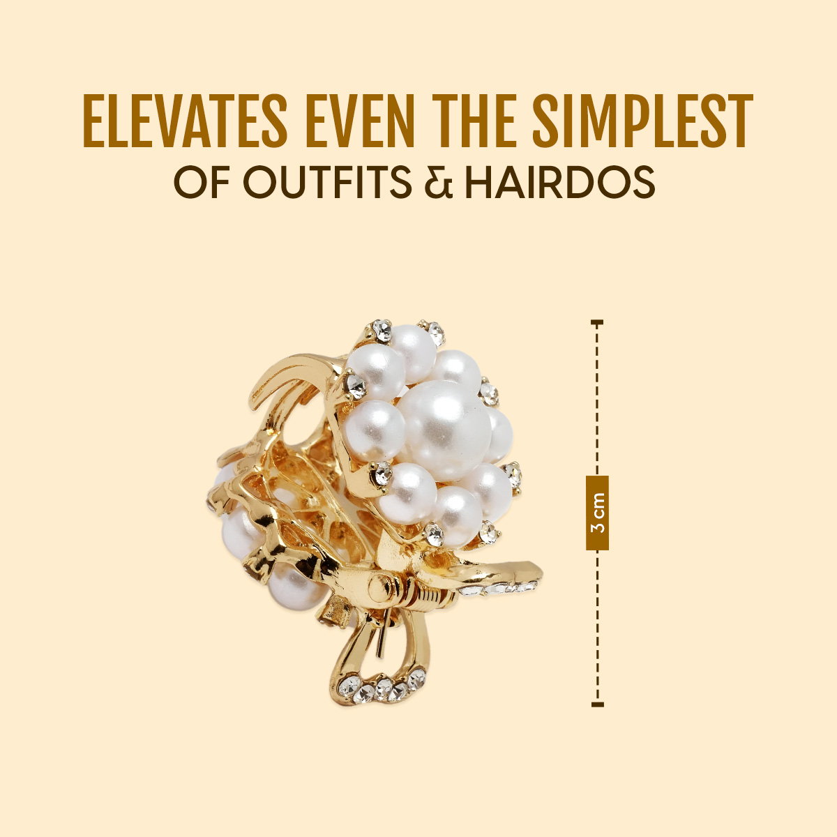 Matra Embellished White GoldPearl Rhinestone Studded Gold Hair Clutcher - Image 3