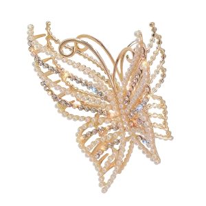 Matra Embellished Butterfly Wings Rhinestone Pearl Studded Gold Hair Clutcher