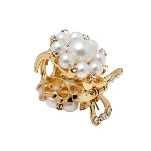 Matra Embellished White GoldPearl Rhinestone Studded Gold Hair Clutcher