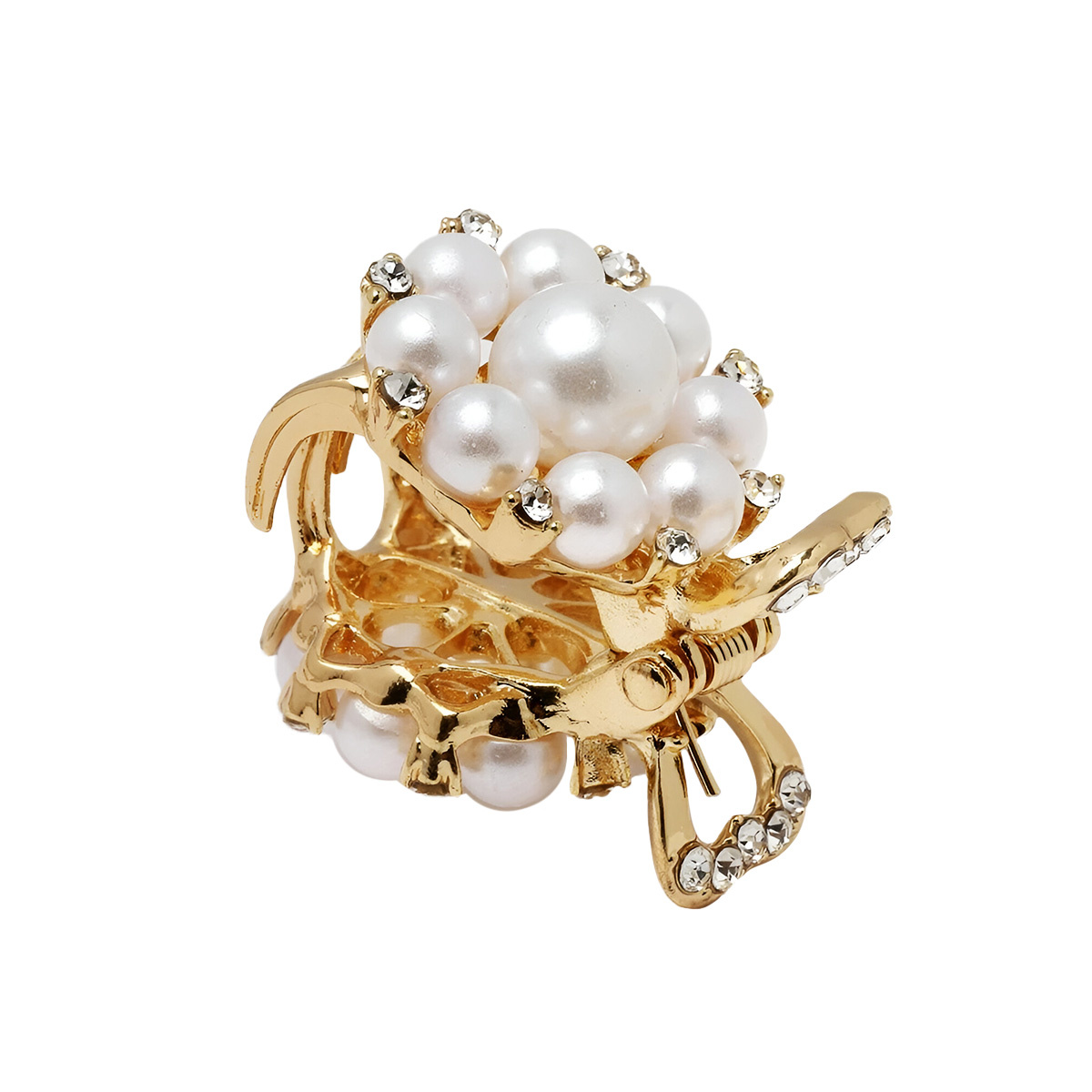 Matra Embellished White GoldPearl Rhinestone Studded Gold Hair Clutcher