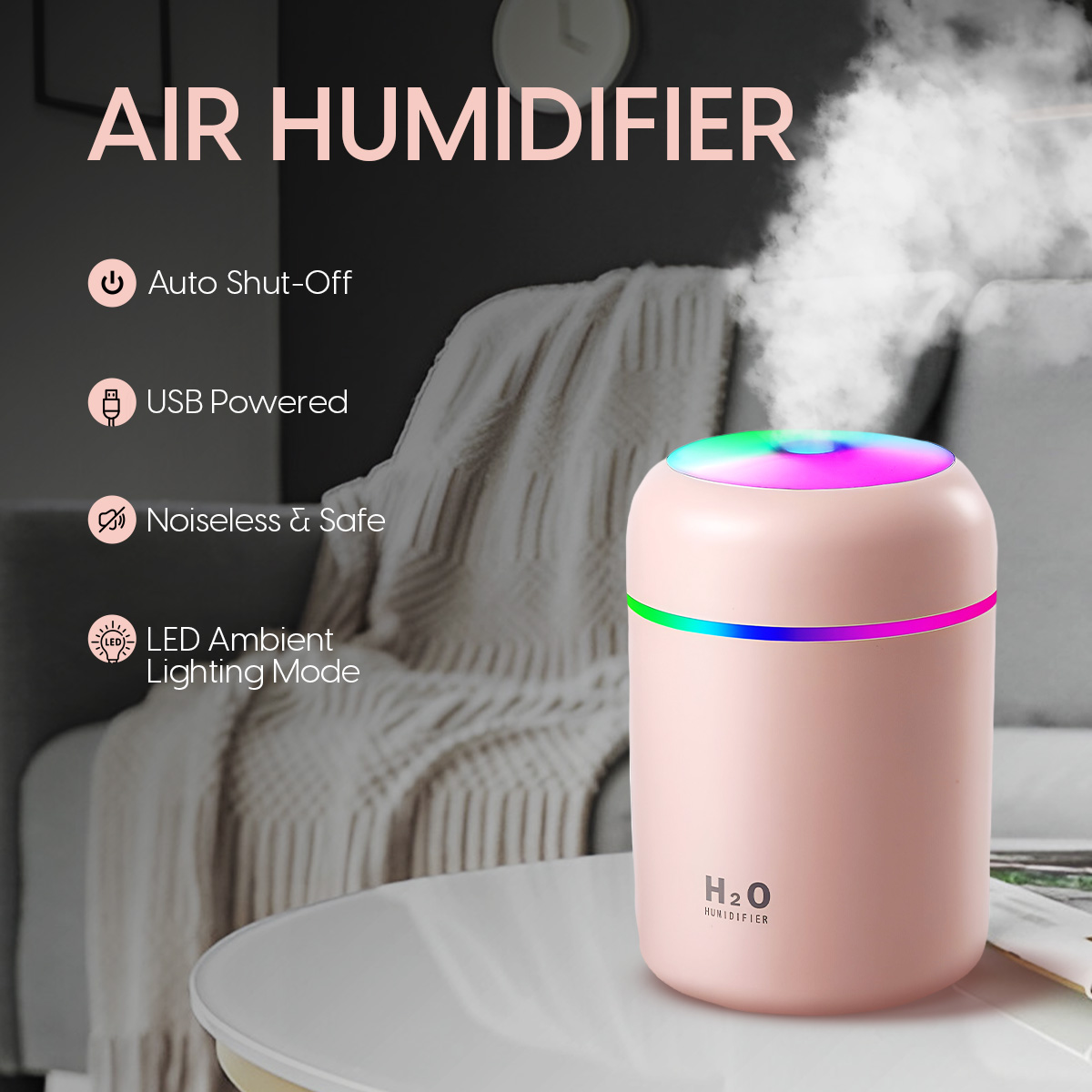 Matra Ultrasonic Humidifier Cool Mist Diffuser for Room Bedroom Home Office with LED Night Light - Image 2