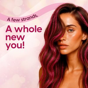 Alternative view of Matra Tinsel Hair Extensions Glitter Highlight Strands Sparkling Colored Fairy Hair Strips (Pink)