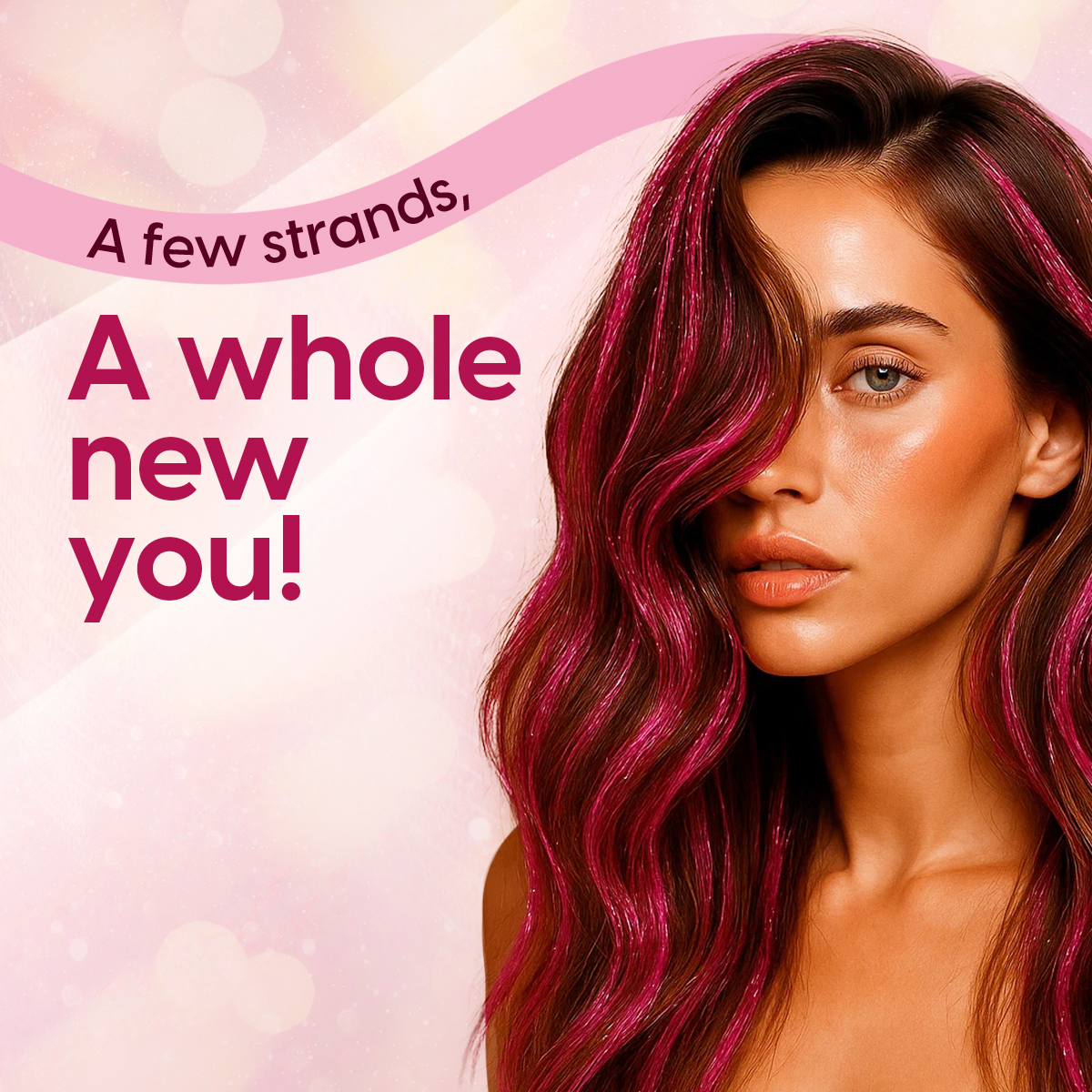 Matra Tinsel Hair Extensions Glitter Highlight Strands Sparkling Colored Fairy Hair Strips (Pink) - Image 2