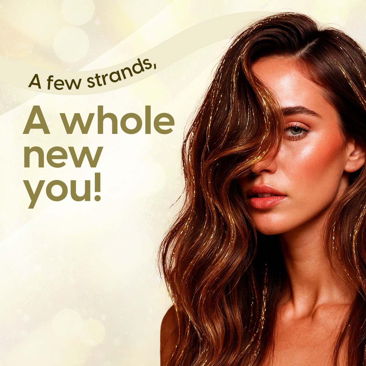 Matra Tinsel Hair Extensions Glitter Highlight Strands Sparkling Colored Fairy Hair Strips (Golden) - Image 2