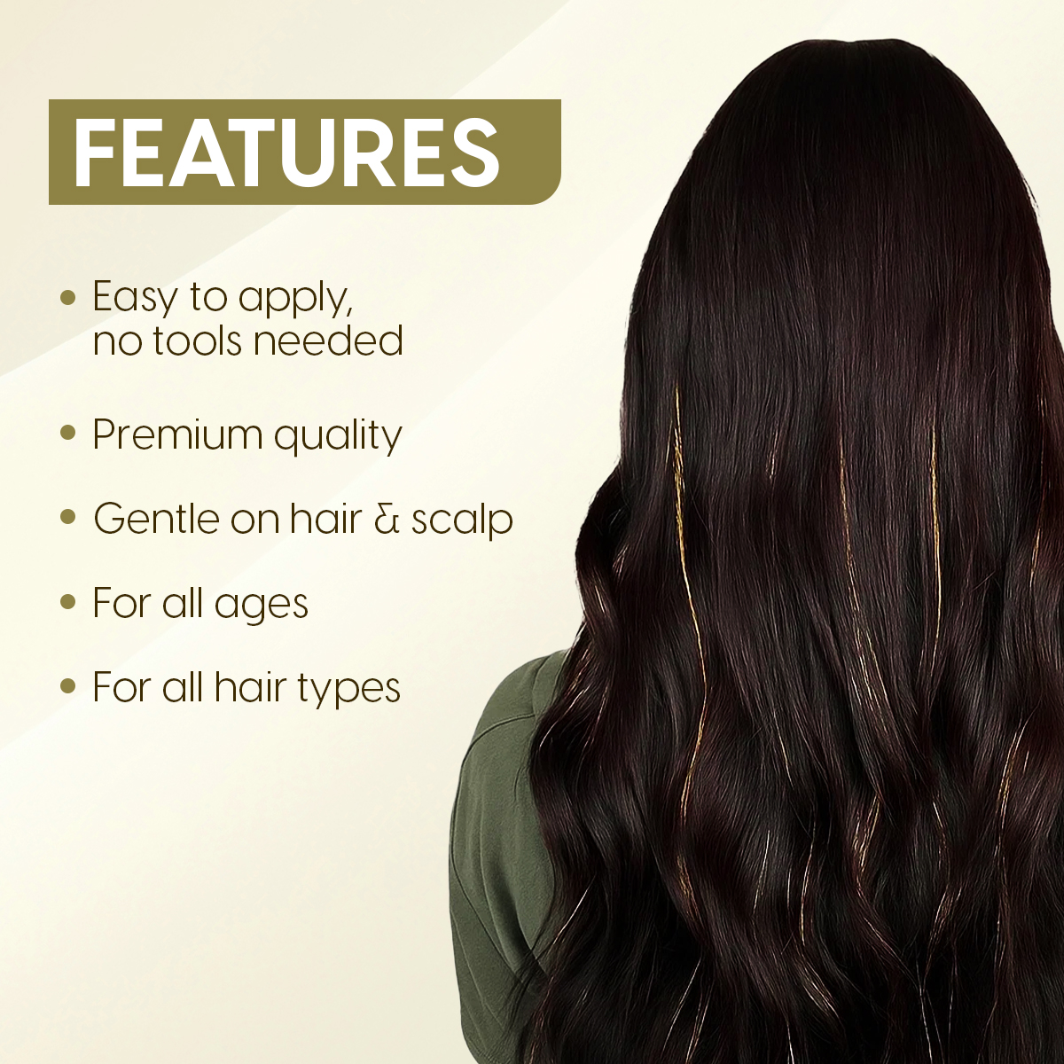 Matra Tinsel Hair Extensions Glitter Highlight Strands Sparkling Colored Fairy Hair Strips (Golden) - Image 3