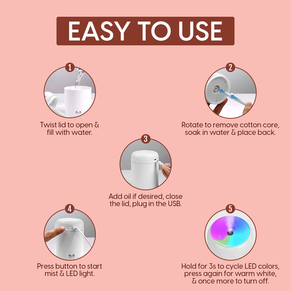 Matra Ultrasonic Humidifier Cool Mist Diffuser for Room Bedroom Home Office with LED Night Light - Image 6