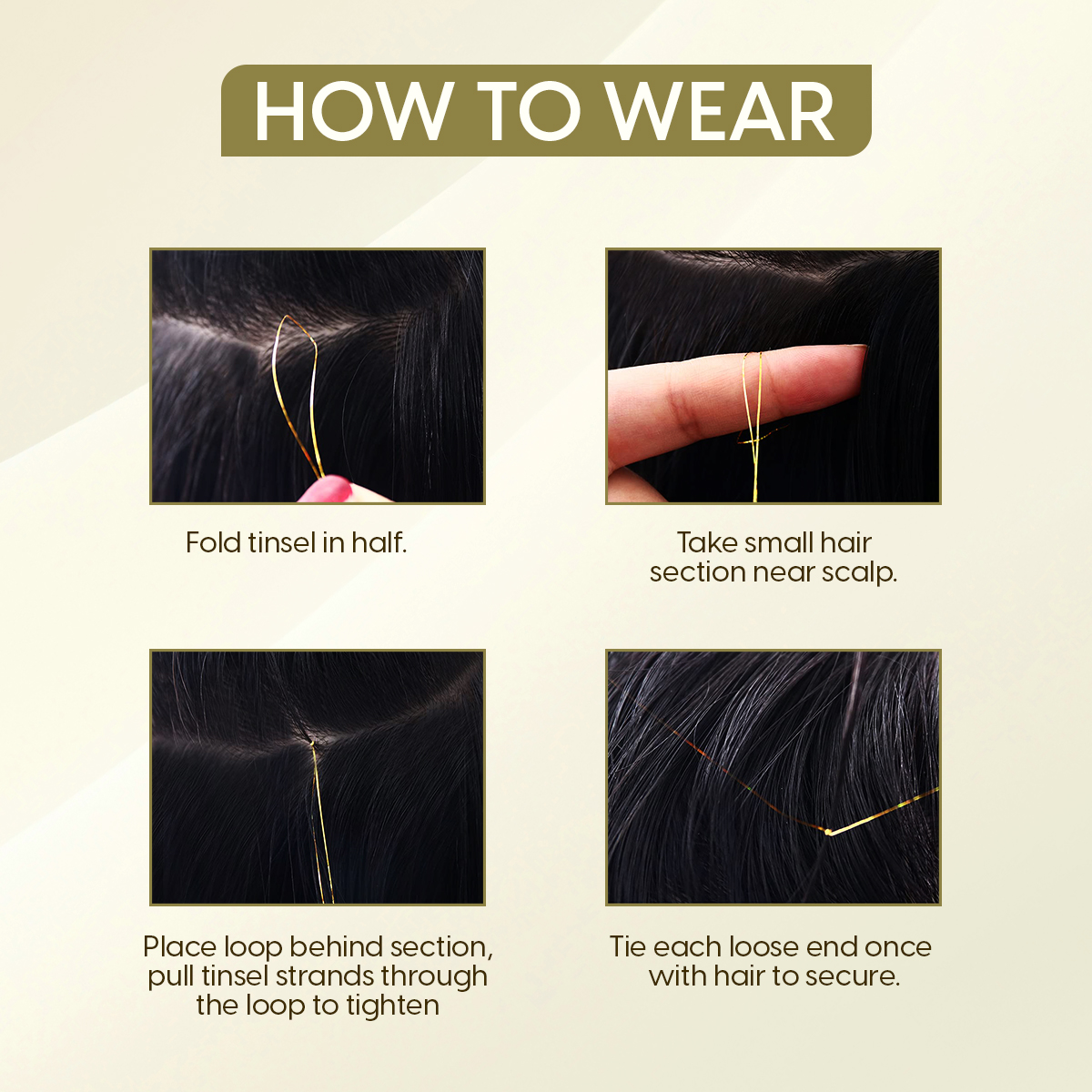 Matra Tinsel Hair Extensions Glitter Highlight Strands Sparkling Colored Fairy Hair Strips (Golden) - Image 6