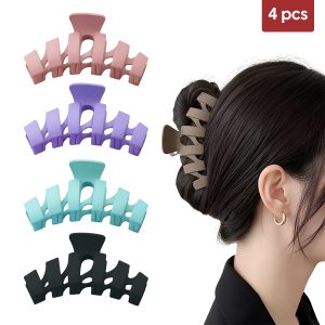 Matra Zig Zag Claw Clip Matte Hair Clutcher Large Big Clutches for Thick & Thin Hair (Random Colour) (4Pc)