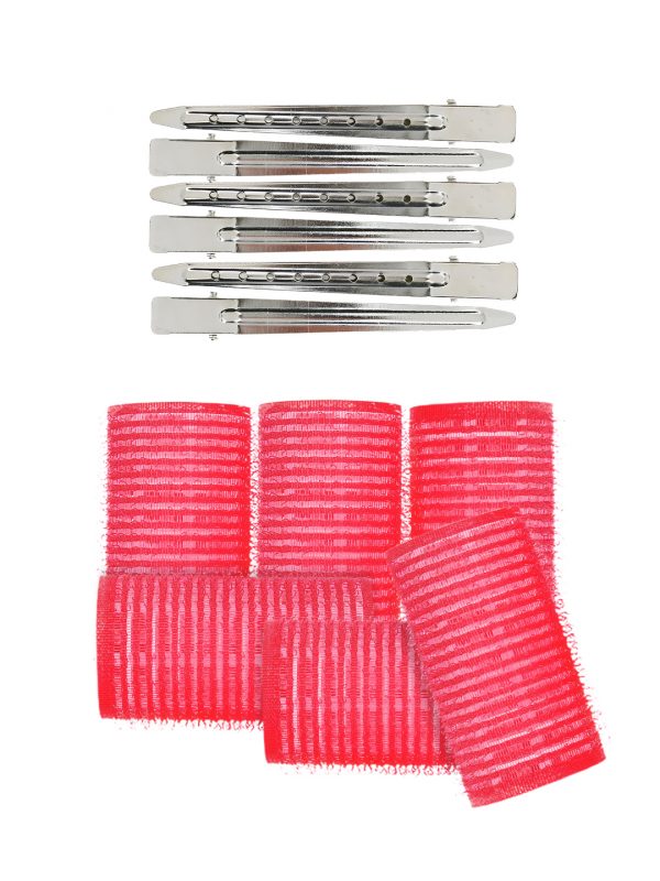Matra Hair Styling Combo Velcro Curler Roller Section Alligator Clips Heatless Blowout Curling Bundle (12Pc)