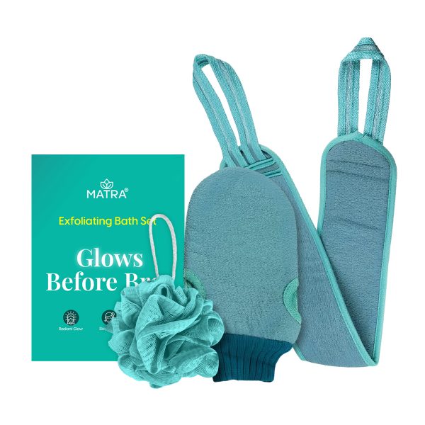 Matra Exfoliating Bath Set Body Glove Loofah Sponge Back Scrubber Belt Shower Exfoliator Combo 3Pc