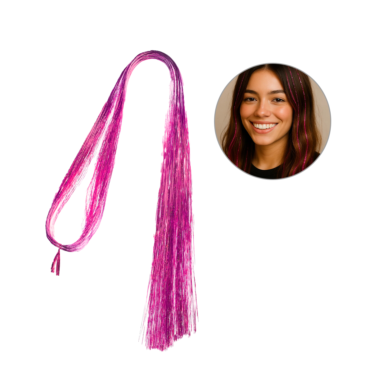 Matra Tinsel Hair Extensions Glitter Highlight Strands Sparkling Colored Fairy Hair Strips (Pink)