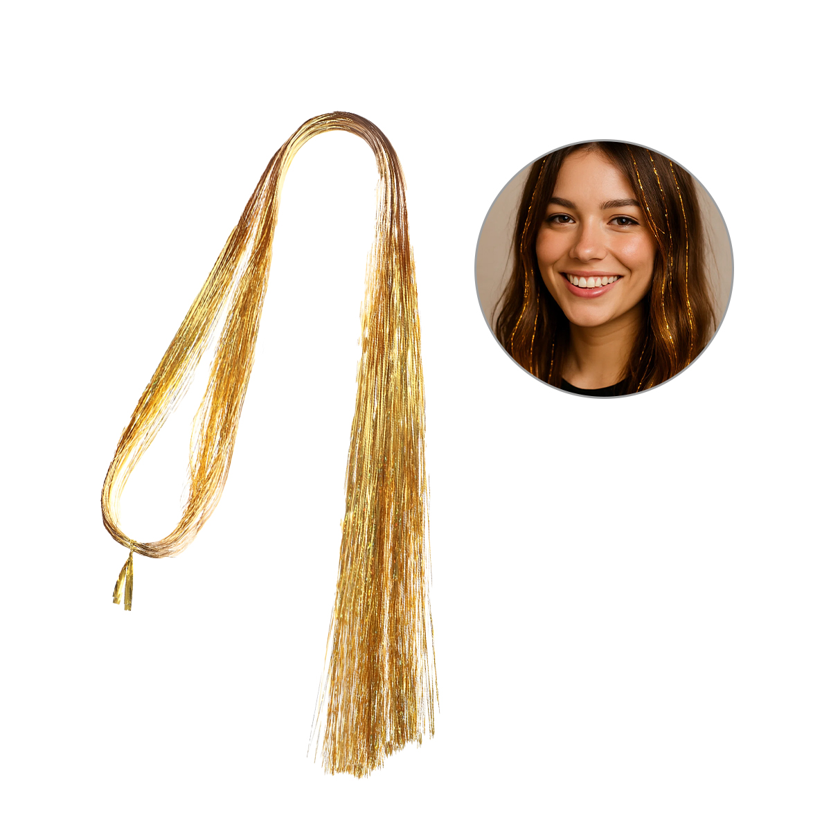 Matra Tinsel Hair Extensions Glitter Highlight Strands Sparkling Colored Fairy Hair Strips (Golden)
