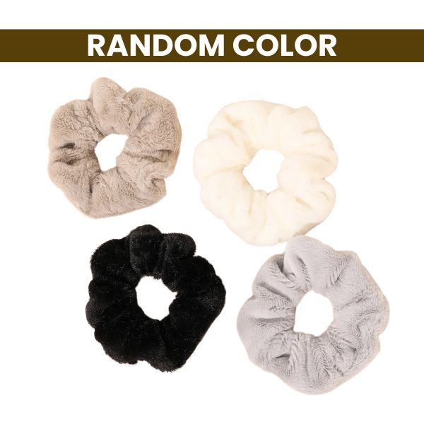 Matra Faux Fur Scrunchies Fluffy Fuzzy Hair Tie Ponytail Holders Furry Rubber Bands Random Color 4pcs
