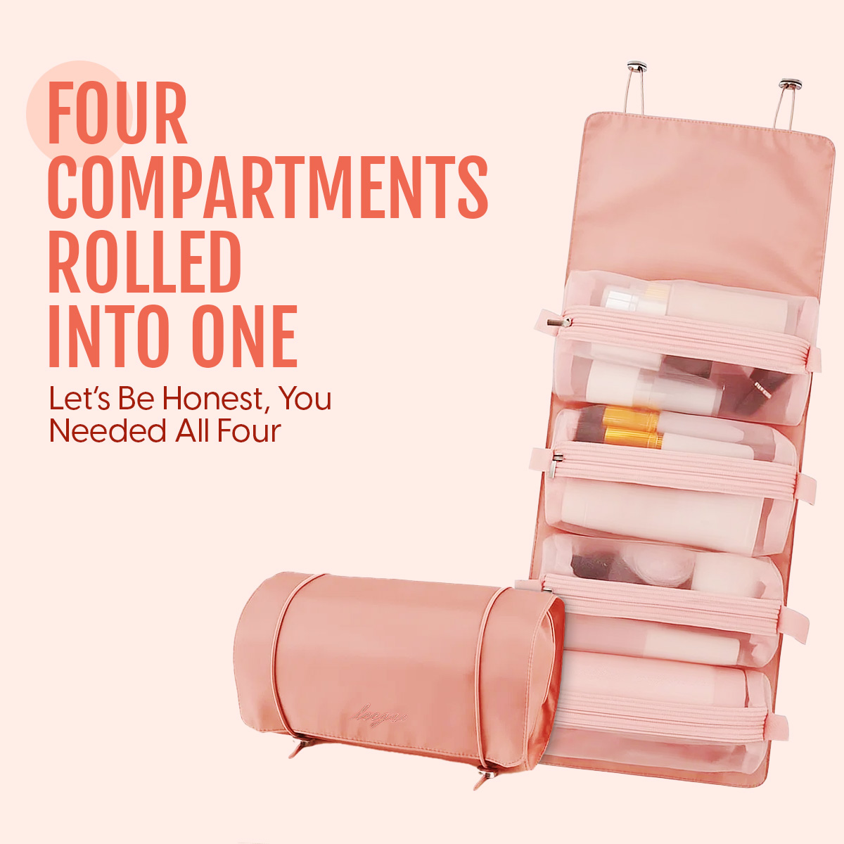 Matra Roll-Up Makeup Pouch Cosmetic Travel Organizer Hanging Toiletry Bag Skincare Vanity Kit Pink - Image 2