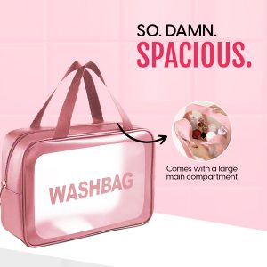 Alternative view of Matra Wash Bag Transparent Travel Toiletry Organizer Makeup Cosmetic Pouch Kit Handle Large Pink