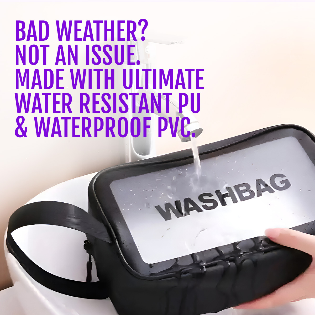 Matra Wash Bag Transparent Travel Toiletry Organizer Makeup Cosmetic Pouch Kit Handle Large Black - Image 3